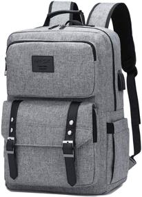 img 4 attached to 🎒 Vintage Grey Laptop Backpack with Charging Port - Stylish College Bookbag for Women and Men - Anti-Theft Travel Backpack for 15.6 Inch Laptops