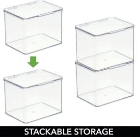 img 1 attached to 💄 mDesign Clear Plastic Stackable Bathroom Vanity Countertop Organizer Box (Set of 2) - Makeup, Beauty, Hair, Nail Storage Container with Labels