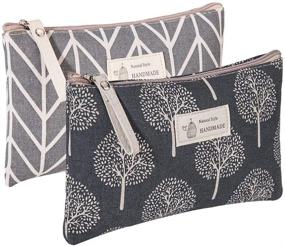 img 4 attached to 🎒 Set of 2 Canvas Cosmetic Bags: Versatile Travel Makeup Pouches with Zipper for Women and Girls - Perfect Toiletry Bags for Travel