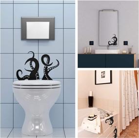 img 3 attached to 🐙 15-Piece Kraken Octopus Toilet Decor Sticker: Black Sea Decal for Toilet Seat, Bathroom Tentacles, and Wall Art