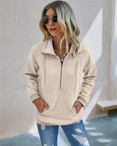 img 3 attached to 👚 PRETTYGARDEN Women's Casual Loose Pullover Tops with Lapel Zipper and Drawstring - Long Sleeve Sweatshirt