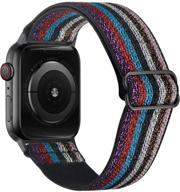 sparkly stretchy elastic solo loop bands - compatible with apple watch 7 41mm 🌈 38mm 40mm - adjustable braided sport nylon strap for iwatch se series 7/6/5/4/3 - black rainbow logo