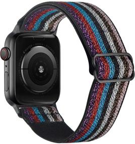 img 4 attached to Sparkly Stretchy Elastic Solo Loop Bands - Compatible with Apple Watch 7 41mm 🌈 38mm 40mm - Adjustable Braided Sport Nylon Strap for iWatch SE Series 7/6/5/4/3 - Black Rainbow