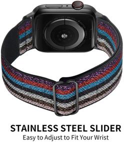 img 2 attached to Sparkly Stretchy Elastic Solo Loop Bands - Compatible with Apple Watch 7 41mm 🌈 38mm 40mm - Adjustable Braided Sport Nylon Strap for iWatch SE Series 7/6/5/4/3 - Black Rainbow