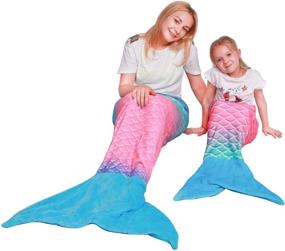 img 3 attached to 🧜 Softan Mermaid Tail Blanket for Teens and Adults - Cozy Flannel Fleece All Seasons Sleeping Blanket with Rainbow Ombre Fish Scale Design - Perfect Gift Idea for Women - 25”×60” Size