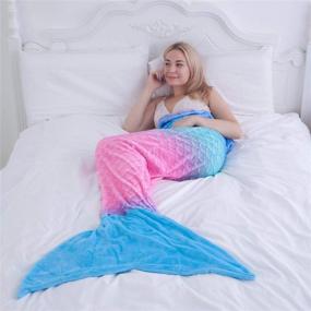 img 2 attached to 🧜 Softan Mermaid Tail Blanket for Teens and Adults - Cozy Flannel Fleece All Seasons Sleeping Blanket with Rainbow Ombre Fish Scale Design - Perfect Gift Idea for Women - 25”×60” Size