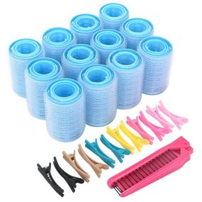 img 4 attached to 💇 Effortlessly Style Hair with Self Grip Hair Rollers Set, Including Hairdressing Curlers (Large, Medium, Small), Folding Pocket Plastic Comb, and Duckbill Clips