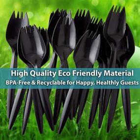 img 1 attached to 🍴 BPA-Free Black Disposable Sporks 100 Pk: Recyclable, Eco-Friendly 2-in-1 Utensils for Large Meals. Kid-Safe & Long-Lasting – Perfect for School Lunch, Picnics, Restaurant and Party Supply! (100)