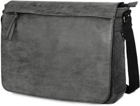 img 4 attached to 🎒 Premium Water Resistant Men's Laptop Messenger Bag - Tocode PU Leather Canvas Satchel, 15.6", Shoulder Bag for Work College School Travel, Black