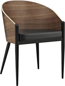 img 3 attached to Cooper Mid-Century Dining Chair with Faux Leather Upholstered Seat, Black Metal Legs, and Walnut Finish by Modway