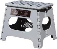 light grey non-slip folding step stool - sturdy and safe, holds up to 300 lbs - 11 inch compact footstool for kitchen, toilet, camping - convenient folding ladder with easy storage and opening logo