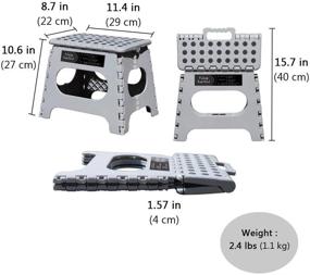 img 2 attached to Светло-серый складной табурет с антискользящим покрытием - прочный и безопасный, выдерживает до 300 фунтов - компактный 11-дюймовый подножка для кухни, туалета, кемпинга - удобная складная лестница с простым хранением и разворотом.
