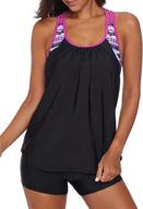 👙 stylish aleumdr womens tankini top with shorts: trendy blouson striped print and t-back design for a push-up fit logo