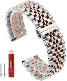 img 4 attached to 🔗 Dressy Quick Release Watch Band: 7-Row Stainless Steel Bracelet Straps, Metal Replacement Strap for Men and Women (20mm/22mm) - Black, Silver, Two-Tone: Gold, Rose Gold