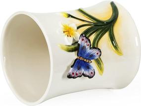 img 3 attached to 🦋 Lily Butterfly Ceramic Utensil Holder - Large Utensil Crock 5.9 x 6.9 Inches, Sturdy and Tip-Proof Design, Exquisite Hand-painted Home Décor