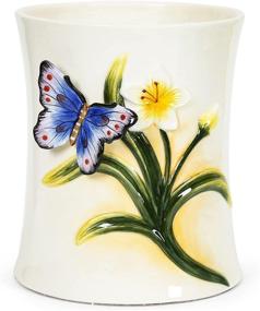 img 4 attached to 🦋 Lily Butterfly Ceramic Utensil Holder - Large Utensil Crock 5.9 x 6.9 Inches, Sturdy and Tip-Proof Design, Exquisite Hand-painted Home Décor