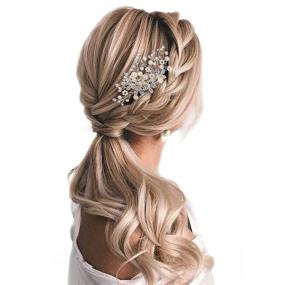 img 2 attached to BriLove Wedding Bridal Hair Comb: Elegant Ivory Simulated Pearl Crystal Floral Hair Accessories for Women, Clear Silver Tone