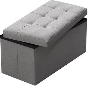 img 4 attached to Camabel 30-inch Folding Storage Ottoman Bench Cube - Holds 660lbs, Fabric Storage Chest with Memory Foam Seat, Footrest, Padded Upholstered Stool, Tufted Design - Ideal for Bedroom Organization