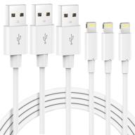 кабель marchpower с сертификатом mfi lightning для зарядки iphone - 3pack 6ft длинный кабель для быстрой зарядки и синхронизации для iphone 13 pro max xs max x 8plus 7plus - белый логотип