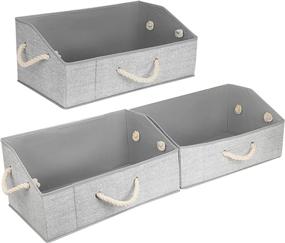 img 4 attached to Closet Baskets - Comway Cotton Fabric Baskets for Closet Shelves - Foldable Trapezoid Storage Bins - 19.7 Inch Organizer Box with Handles (Gray, Pack of 3)