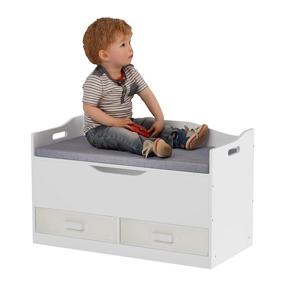img 3 attached to Timy White Wooden Toy Box with Bench Seat, 2 Reversible Baskets, and Safety Hinge: Efficient Toy Storage Chest for Kids