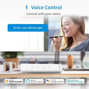 img 2 attached to Умная сетевая полоса meross для Apple HomeKit, Siri, Alexa, Google Home, SmartThings | WiFi 🔌 Сетевой фильтр с защитой от перенапряжения: 4 розетки переменного тока, 4 порта USB, 6 футовый удлинительный шнур | Голосовое и дистанционное управление