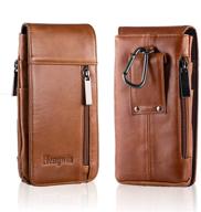 hengwin genuine leather cell phone holster: iphone 12 pro max case with belt clip and magnetic wallet – brown logo