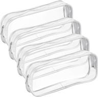 👝 set of 4 large clear pvc zipper pencil bags - ideal as pen pencil cases or makeup pouches logo