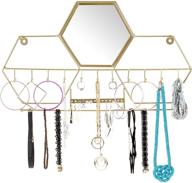 👛 excello global wall-mounted jewelry storage organizer: metal holder with mirror display hooks for rings, earrings, necklaces - stylish home décor логотип