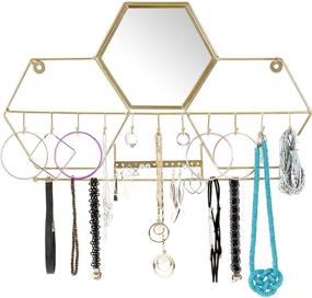 img 4 attached to 👛 Excello Global Wall-Mounted Jewelry Storage Organizer: Metal Holder with Mirror Display Hooks for Rings, Earrings, Necklaces - Stylish Home Décor