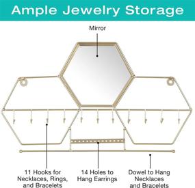 img 3 attached to 👛 Excello Global Wall-Mounted Jewelry Storage Organizer: Metal Holder with Mirror Display Hooks for Rings, Earrings, Necklaces - Stylish Home Décor