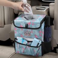 car trash can garbage bin with lid, large size waterproof auto trash 🚗 bag for cars, leak proof vehicle car organizer with storage pockets - hanging design logo