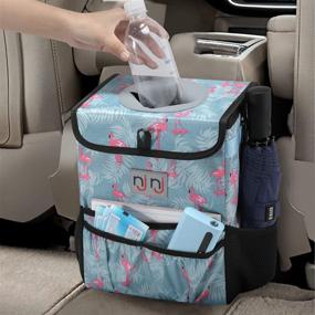 img 4 attached to Car Trash Can Garbage Bin with Lid, Large Size Waterproof Auto Trash 🚗 Bag for Cars, Leak Proof Vehicle Car Organizer with Storage Pockets - Hanging Design