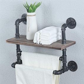 img 4 attached to Womio Industrial Pipe Bathroom Shelves Wall Mounted: Rustic Farmhouse Décor for Towels, Metal Floating Shelf with Towel Rack and Toilet Storage