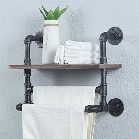 img 1 attached to Womio Industrial Pipe Bathroom Shelves Wall Mounted: Rustic Farmhouse Décor for Towels, Metal Floating Shelf with Towel Rack and Toilet Storage