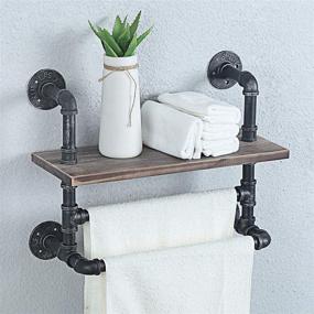 img 2 attached to Womio Industrial Pipe Bathroom Shelves Wall Mounted: Rustic Farmhouse Décor for Towels, Metal Floating Shelf with Towel Rack and Toilet Storage