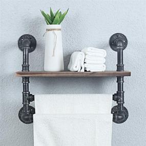 img 3 attached to Womio Industrial Pipe Bathroom Shelves Wall Mounted: Rustic Farmhouse Décor for Towels, Metal Floating Shelf with Towel Rack and Toilet Storage