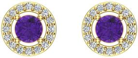 img 2 attached to Exquisite 14K Gold Halo Studs: February Birthstone Amethyst Diamond Earrings