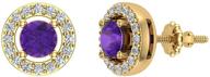 exquisite 14k gold halo studs: february birthstone amethyst diamond earrings logo