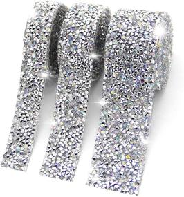 img 4 attached to 💎 Dazzle with DUOQU Crystal Rhinestone Ribbon: 3 Rolls of Self-Adhesive Diamond Bling Ribbon Belt Wrap – Perfect for DIY, Wedding Cakes, Birthday Crafts, and Decorations! Available in 3 Sizes, 1 Yard per Roll in Silver!