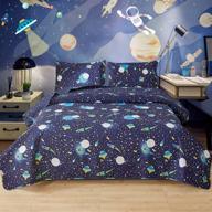 🚀 set of 3 lightweight twin size space quilts for kids, featuring moon, star, and galaxy designs - perfect spaceship ufo boys bedspread, ideal summer constellation coverlet bed cover set for teens logo