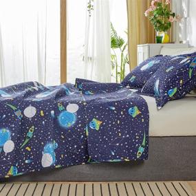 img 2 attached to 🚀 Set of 3 Lightweight Twin Size Space Quilts for Kids, featuring Moon, Star, and Galaxy Designs - Perfect Spaceship UFO Boys Bedspread, Ideal Summer Constellation Coverlet Bed Cover Set for Teens