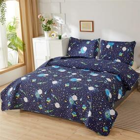 img 3 attached to 🚀 Set of 3 Lightweight Twin Size Space Quilts for Kids, featuring Moon, Star, and Galaxy Designs - Perfect Spaceship UFO Boys Bedspread, Ideal Summer Constellation Coverlet Bed Cover Set for Teens
