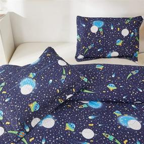 img 1 attached to 🚀 Set of 3 Lightweight Twin Size Space Quilts for Kids, featuring Moon, Star, and Galaxy Designs - Perfect Spaceship UFO Boys Bedspread, Ideal Summer Constellation Coverlet Bed Cover Set for Teens