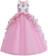 🦄 myrisam girl's unicorn rainbow long tulle dress: perfect for wedding, birthday, princess carnival party, performance, dance, pageant, and ball gowns logo