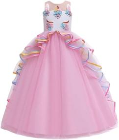 img 4 attached to 🦄 Myrisam Girl's Unicorn Rainbow Long Tulle Dress: Perfect for Wedding, Birthday, Princess Carnival Party, Performance, Dance, Pageant, and Ball Gowns