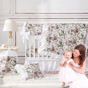 img 3 attached to Brandream Crib Bedding Sets for Girls: French Country Floral Nursery Set with Baby Comforter, Crib Sheet, and Bed Skirt (3 Piece Set)