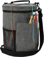 👜 large capacity portable yarn organizer knitting tote storage bag with shoulder strap - grey, yarn bags with pocket for crochet hooks, knitting needles & accessories, prevent yarn tangle logo