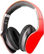 🎧 ihip side swipe wireless bluetooth headphones over ear - foldable, soft memory-protein earmuffs, with built-in mic and wired mode for pc/cell phones/tv - red -touch control logo