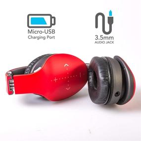 img 2 attached to 🎧 iHip Side Swipe Wireless Bluetooth Headphones Over Ear - Foldable, Soft Memory-Protein Earmuffs, with Built-in Mic and Wired Mode for PC/Cell Phones/TV - RED -Touch Control